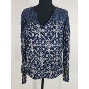 Lucky Brand Women's Sz S Navy Southwestern Top Shirt